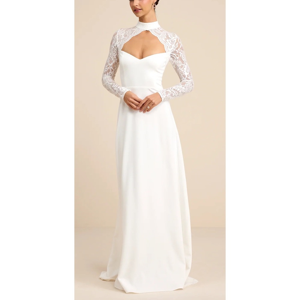 NWOT Lulus Keeley Lace Mock Neck Long Sleeve Maxi Dress Size L